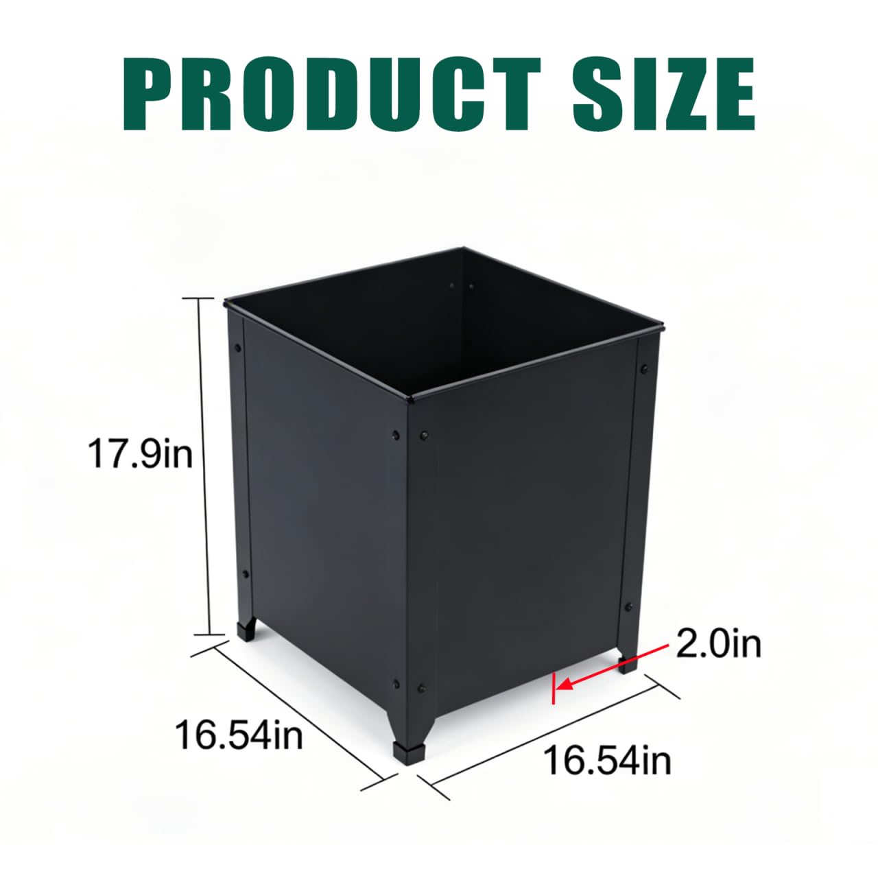 SCENDOR Black Metal Garden Planter Box – 16.5" x 16.5" x 17.9" Heavy Duty with Drainage Holes for Outside Indoor Patio Deck Decorative Raised Plant Container for Flowers, Vegetables, and Succulents