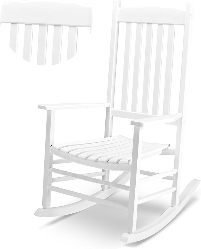 Outvita Outdoor Rocking Chair, Solid Wood High Back Rocker, All Weather Lounge