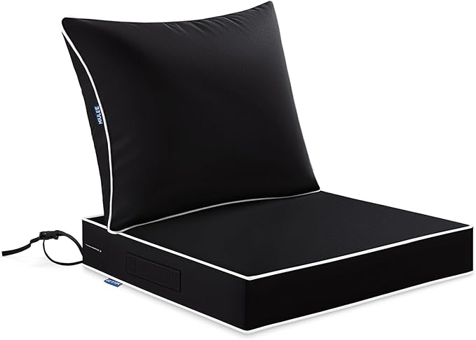 MIULEE Black Outdoor Seat Cushion 24x24 Inch Waterproof & 3 Year Fade Resistant