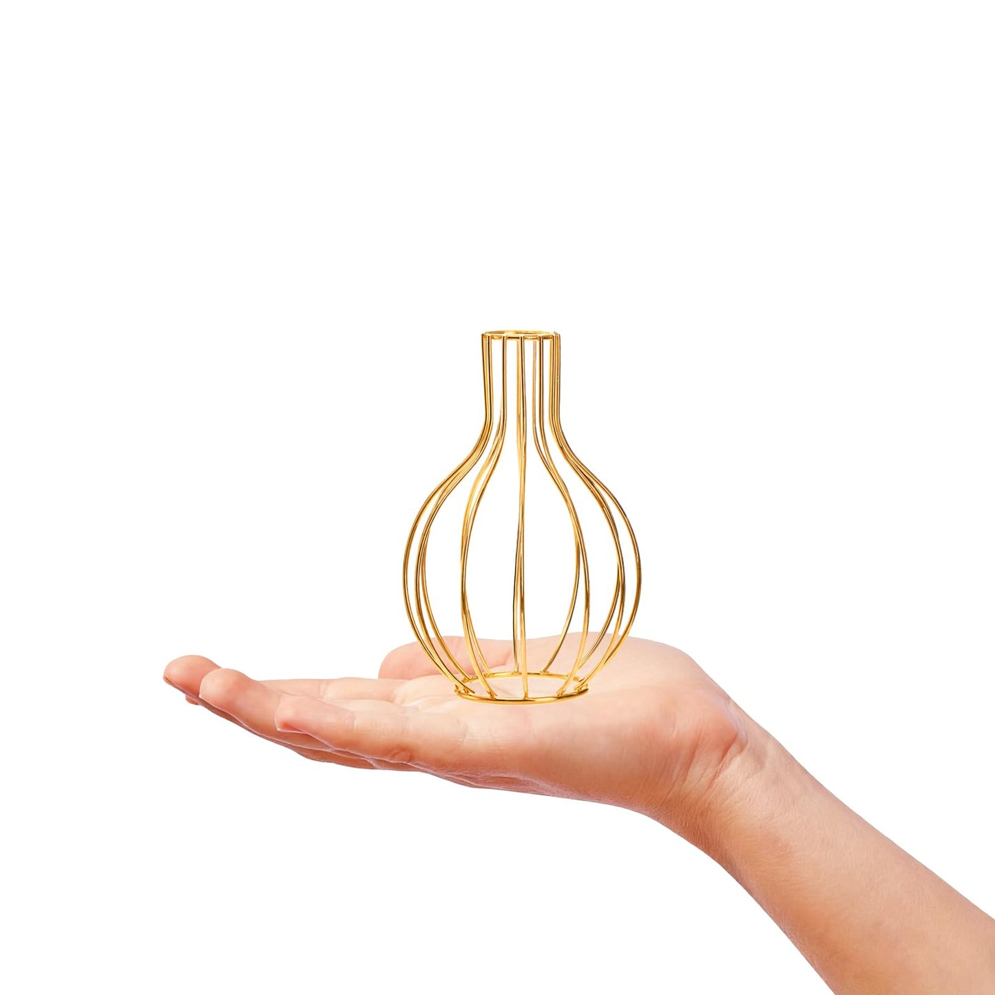 Dicunoy 4 Pack Gold Flower Vases, Small Plastic Test Tube Vase with Metal Frame Stand, Small Bud Vase for Pampas, Wedding, Table Centerpieces, Living Room, Plant Terrariums for Propagating Hydroponic