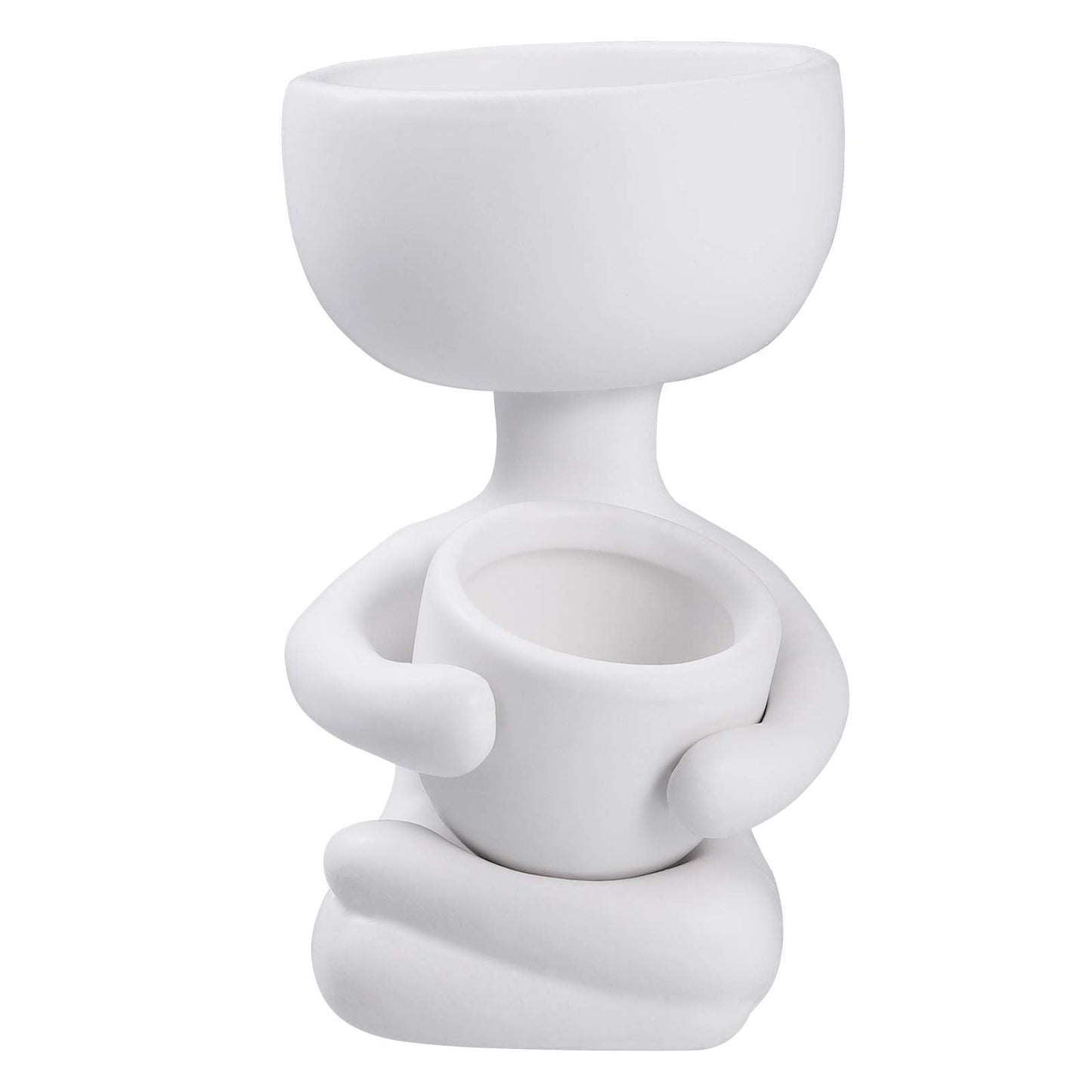 Humanoid Ceramic Flower Pot,Unique Small Planter Sitting Human Shaped Succulent Cactus Cute Plant Pot Container for Home Office Room Desk Window Desktop Decoration White,2.36x3.93 Inches