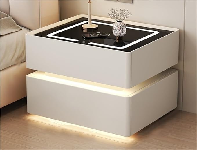 Smart Nightstand with Wireless Charging, LED Nightstand, Night Table Bedside