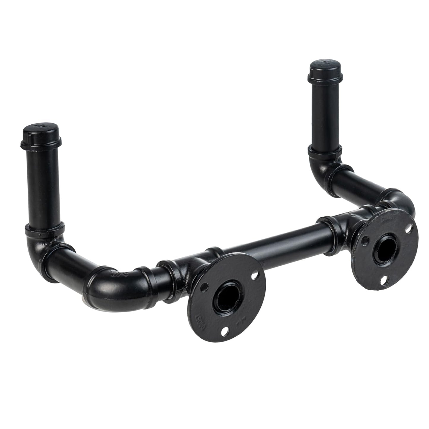 MyGift Wall Mounted Garden Water Hose Hanger, Industrial Matte Black Metal Hanging Waterhose Reel Holder Storage Rack with Decorative Dual Pipe Fittings