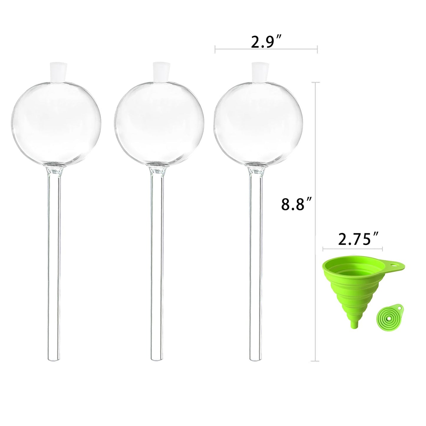 OYSIR 3 PCS Top-Fill Self Watering Globes, Automatic Plant Watering Devices, Transparent Self Watering Planter Insert, Durable Clear Glass Aqua Bulbs for Indoor, Ball Shape, & Funnel