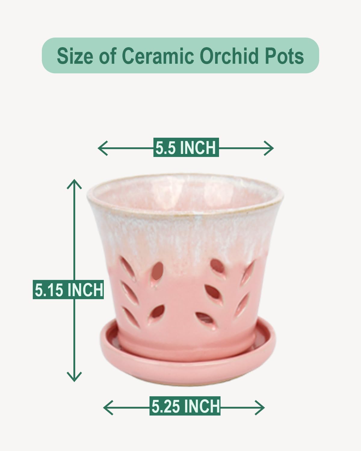 vensovo 5.5 Inch Ceramic Orchid Pot - Orchid Pot with Holes for Repotting, Ceramic Planter with Saucer for Indoor/Outdoor Plants, Pink