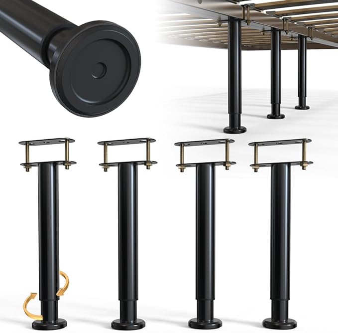 4-Piece Adjustable Height Bed Support Legs, Extra Sturdy Steel