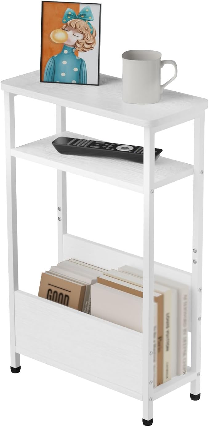 THUMEYE 7.1" Narrow Side Table for Small Spaces, 3 Tier Small End Table