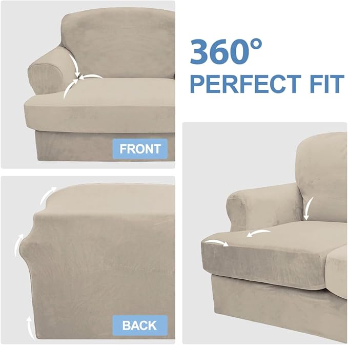 CUCRAF T Cushion Sofa Cover 3 Piece Loveseat Slipcovers, Soft Thick Velvet