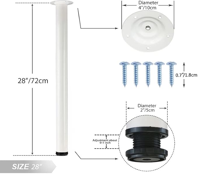 QLLY 28 inch Adjustable Metal Desk Legs, Heavy Duty Furniture Table Legs