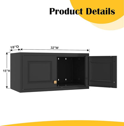 SteeLoong 15" Wall Storage Cabinet,Black Bathroom Wall Mounted Cabinet,Metal Armoire Wardrobe Closet Storage Cabinets for Basement,Livingroom Home Office