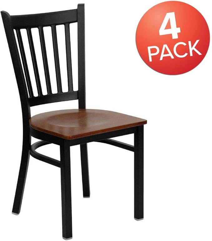 Flash Furniture 4 Pack HERCULES Series Black Vertical Back Metal Restaurant