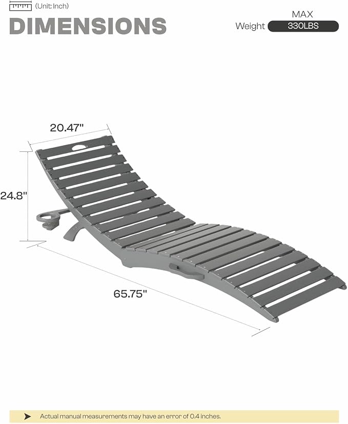 Folding HDPE Pool Lounge Chairs Set of 4, Pre-Assembled Outdoor Chaise Lounge