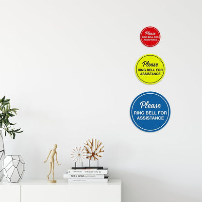 Signs ByLITA Circle Please Ring Bell For Assistance Wall or Door Sign | Easy Installation | Front Desk Reception Sign (Walnut) - X-large (1 Pack)