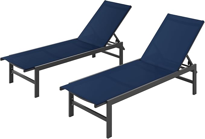 Vexwalx Outdoor Lounge Chairs Set of 2, Aluminum Patio Chaise Lounge Chairs