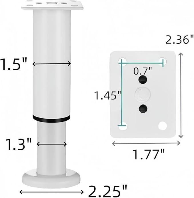 4PCS Adjustable 7.08-12.2 Inch Metal Furniture Legs White Furniture Replacement