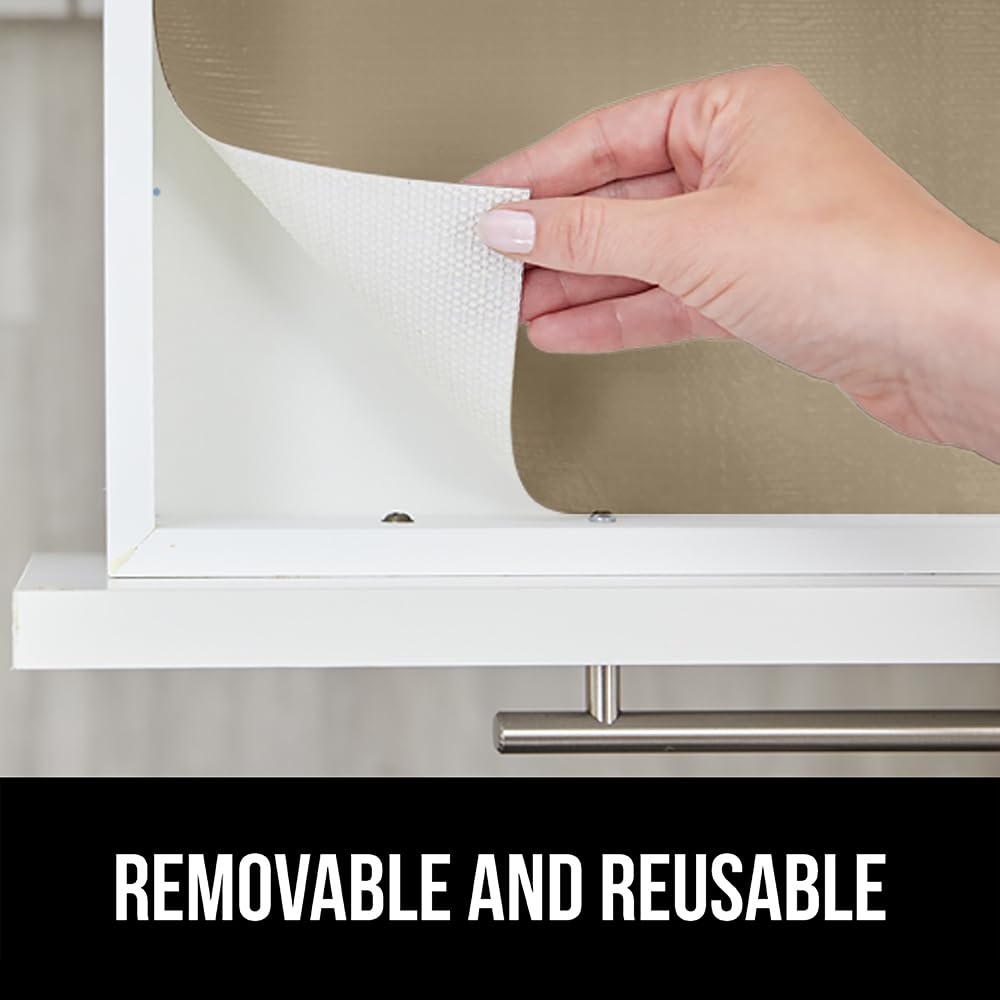 GORILLA GRIP DripGuard Drawer and Shelf Liner for Cabinet, Slip Resistant Non Adhesive Protection for Kitchen, BPA Free Smooth Surface Plastic Liners for Cabinets Bathroom Drawers, 17.5x120 Inch Beige