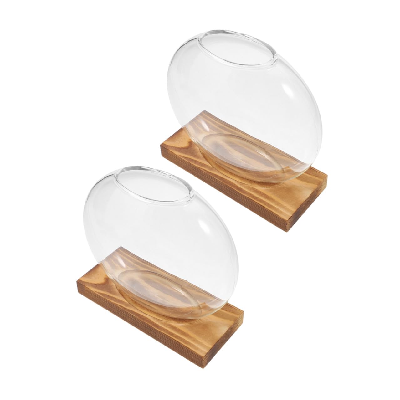 NIYANGLE 2pcs Hydroponic Glass Vase with Wooden Base Small Propagation Station for Indoor Plants and Office Decor Plant Terrarium for Home Window Sill