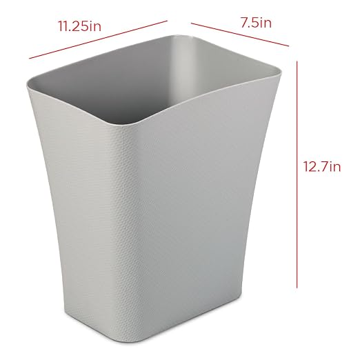 Clorox Textura Slim Trash Can - 3.1 Gallon Small Waste Basket for Narrow Spaces - Skinny Plastic Garbage Bin for Bathroom, Bedroom, or Office, Grey