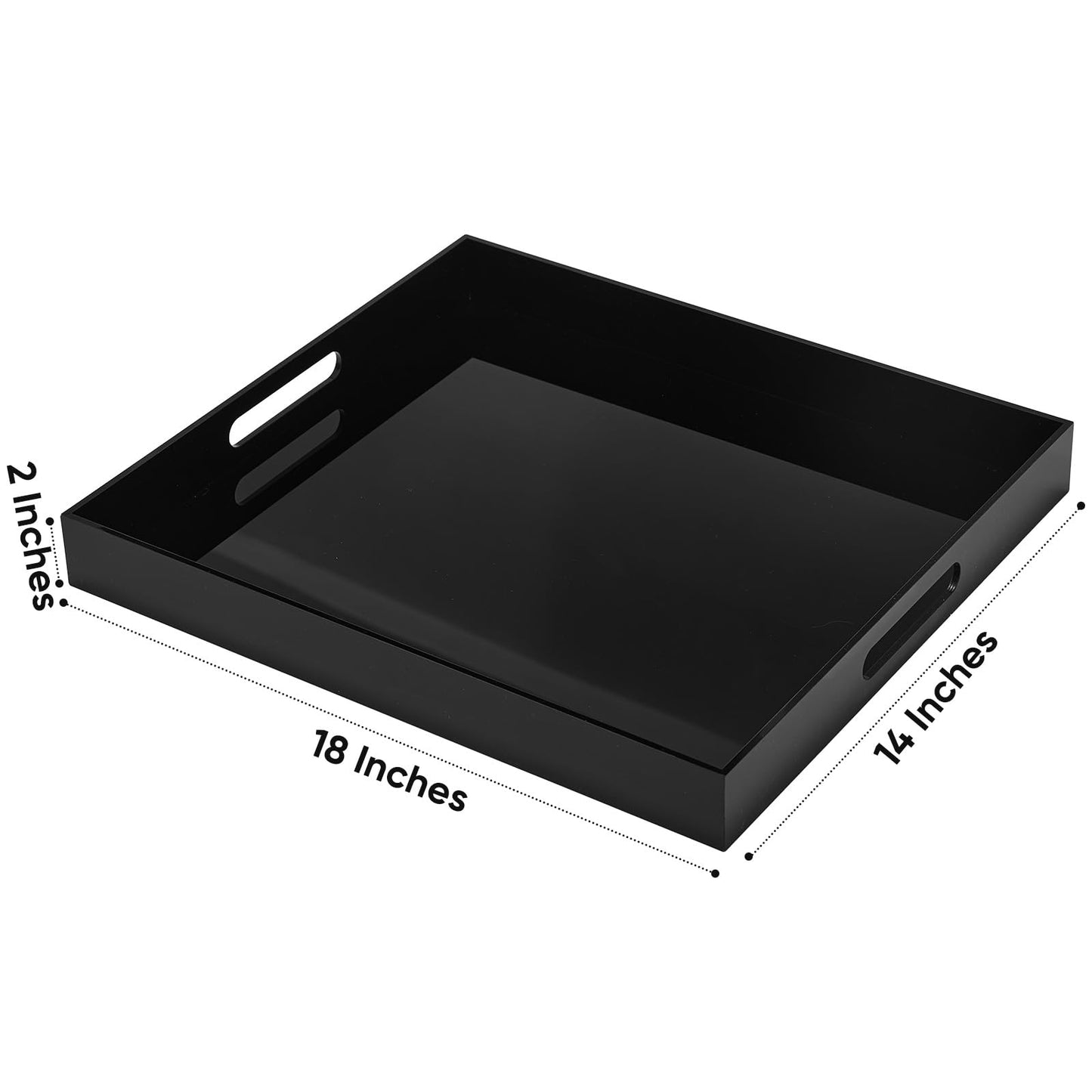 Large Glossy Black Acrylic Serving Tray (18×14Inches) with Cut Out Handles Spill Proof Acrylic Decorative Tray Organiser for Ottoman Coffee Table Countertop