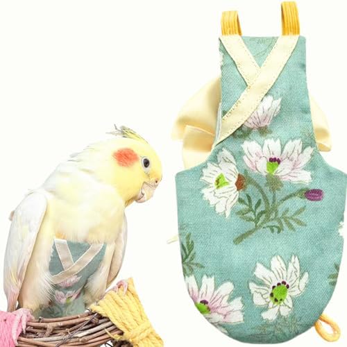 Bird Flight Suits Diapers, Parrot Flight Suits Diapers for Quaker Parakeets Cockatiels Conures Macaw African Grey, Bird Diaper, Parrot Clothes (Green A,S)