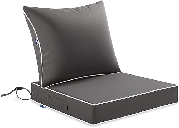 MIULEE Dark Grey Outdoor Seat Cushion 24x24 Inch Waterproof & 3 Year Fade