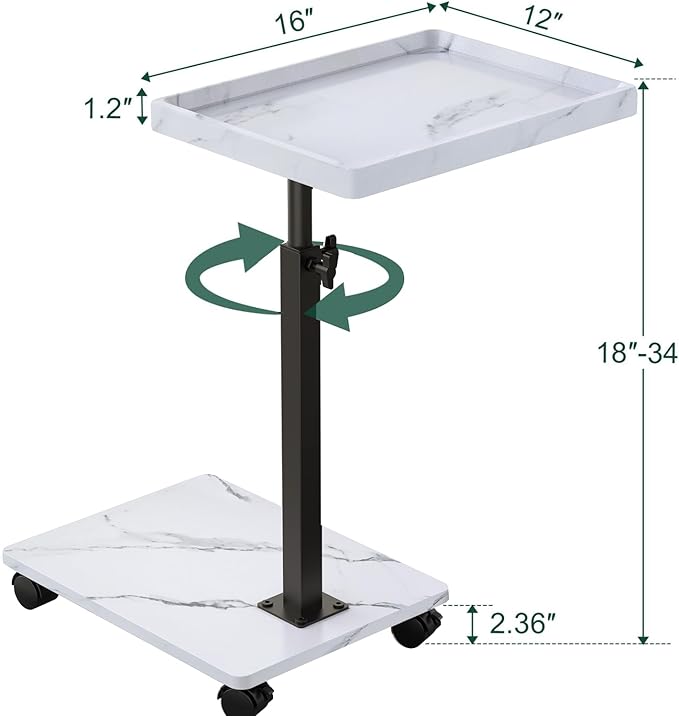 C Table End Table Adjustable Height, 360°Swivel TV Tray Table