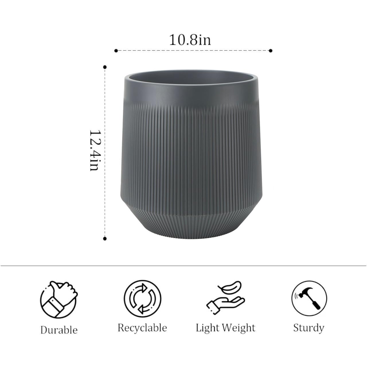 Yaghpy Plant Pots，Set of 2 Plastic Large Pots for Indoor Plants,Flower Pots Outdoor Planters with Drainage Hole and Seamless Saucer,(Gray 12Inches)
