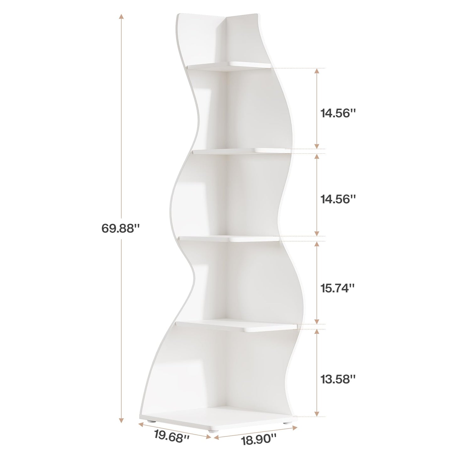 Tribesigns Wavy Corner Shelf, Modern 5-Tier Bookshelf Bookcase with Curvy Shape, Unique Plant Stand Display Rack for Living Room Small Space (White)