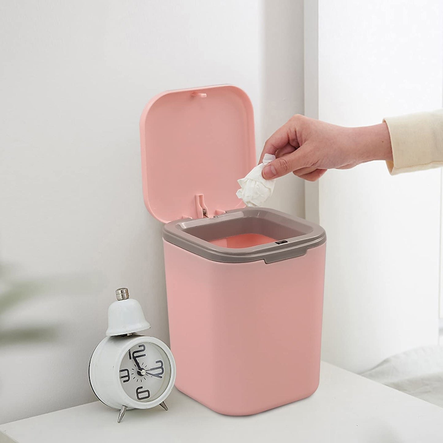 Morcte 0.5 Gallon Tiny Trash Can, Mini Desktop Garbage Can with Push Button Lid, Pink