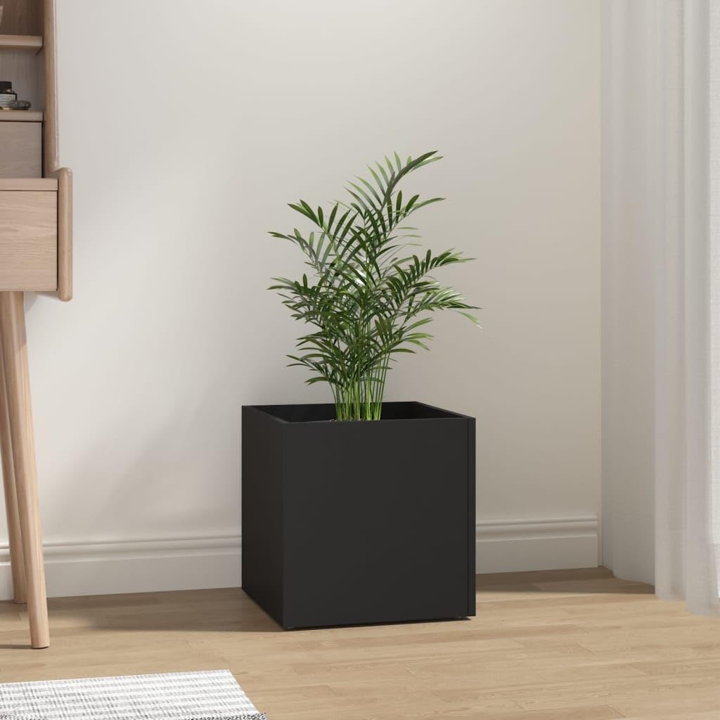 Makastle Garden Planter Box, Planting Chest for Vegetables, Fruits, Flowers and Succulents in Backyard, Balcony, Patio, 15.7x15.7x15.7 in Black Engineered Wood