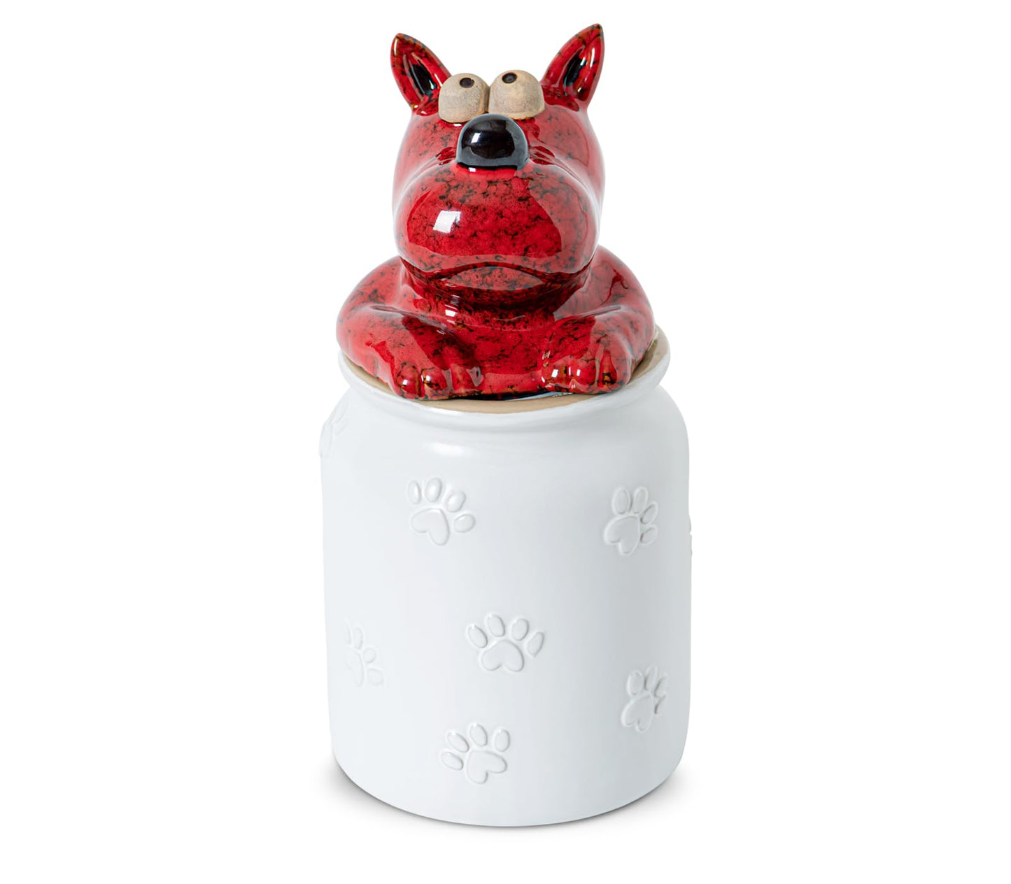 GABROC Dog Cookie Jar with Airtight Sealing Lid Matte White Ceramic Candy Jar with Lid– Cute Cartoon Dog Shape, Red‑Black Glaze Artistry
