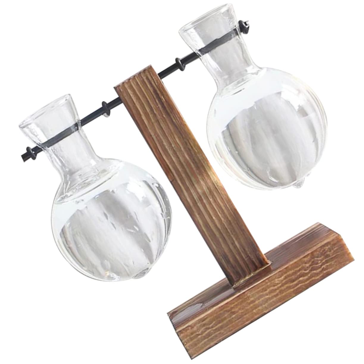 Kisangel Hydroponic Glass Flower Vase with Wooden Stand 2pcs Planter Pot for Indoor Plants Modern Terrarium for Home and Office Decoration