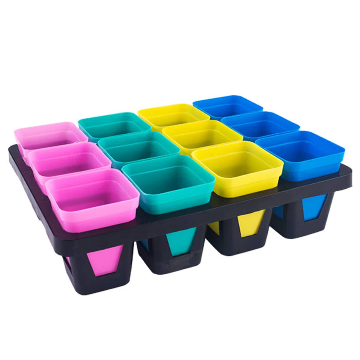 MERRYHAPY 3pcs Plastic Flowerpot Tray with Compartments Breathable Water-Storing Succulent Holder Bracket for Indoor Plants Planter Support Black