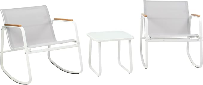 Kozyard 3-Piece Rocking Chair Set, Outdoor Rocking Textilene Bistro Set