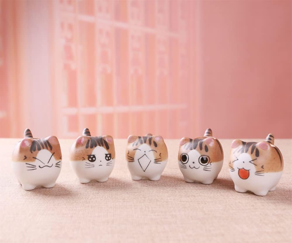 whungfa Set of 5 Handmade Mini Cute Cat Cartoon Ceramic Succulent Pots Planters with Drainage Hole for Small Plants Animal Lovers Home and Office Desk Decoration