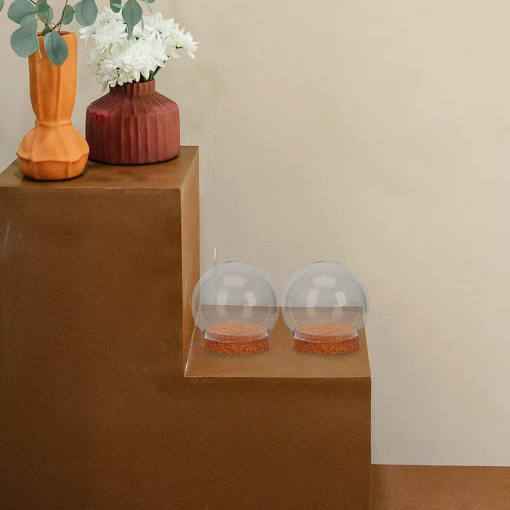 Homoyoyo Cloche Glass Dome 4pcs Glass Dome Cloche with Lights Wood Base Globe Terrarium Jar Eternal Flower Cover Holder Ornament Stand for Lanscape Rose 12CM Globe Plant Terrarium