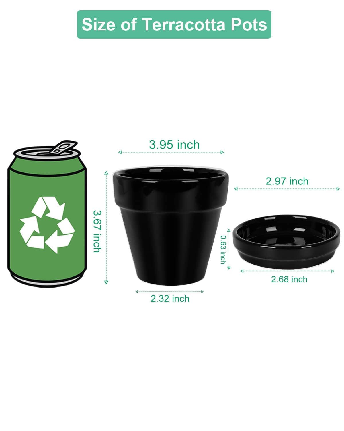 vensovo 4 Inch Black Ceramic Pots for Plant with Saucer - 6 Pack Small Ceramic Planter with Drainage Hole, Flowerpot with Tray, Great for Indoor Outdoor Plants, Crafts, Wedding Favor