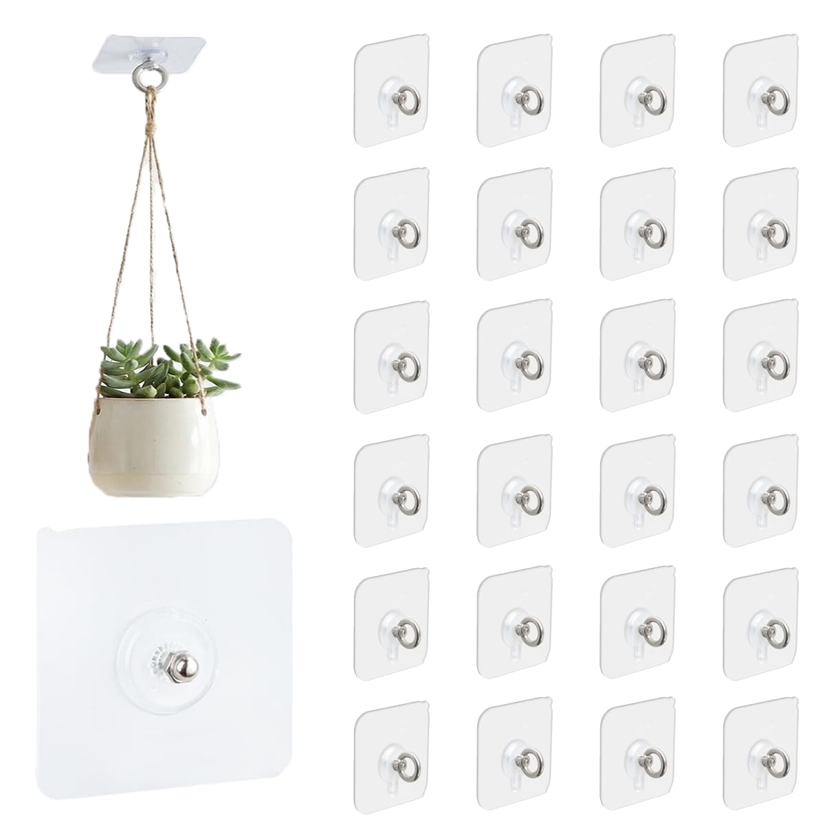 CACUINA 2 in 1 Adhesive Ceiling Hooks Heavy Duty No-Drill Hook for Hanging Plant,Wind Chime Suitable for Smooth Walls