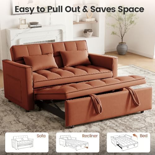 3 in 1 Convertible Sofa Bed, Velvet Fabric Loveseat Sleeper Couch, Modern Pull