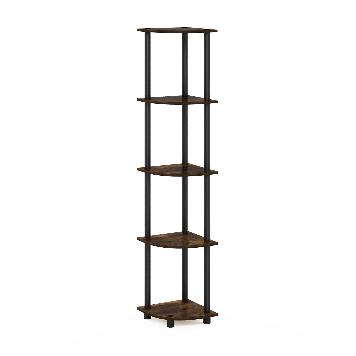 Furinno TURN-N-TUBE Corner Shelf, 5-Tier Corner Bookshelf, Open Storage Shelves, for Organization and Storage, Living Room, Home Office, Garage, Bedroom, Amber Pine