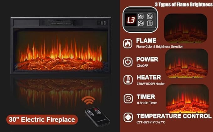 80" LED Lights Electric Fireplace
