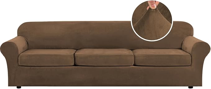 H.VERSAILTEX Modern Velvet Plush 4 Piece High Stretch Sofa Slipcover Furniture