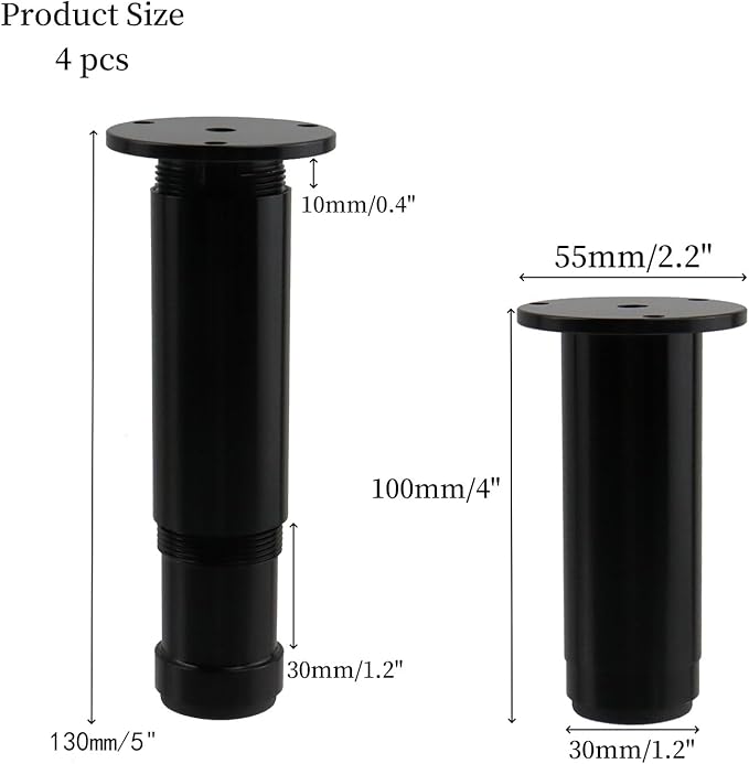 4 PCS Metal Adjustable Furniture Sofa Legs, Heavy Duty Bed Frame Center Support