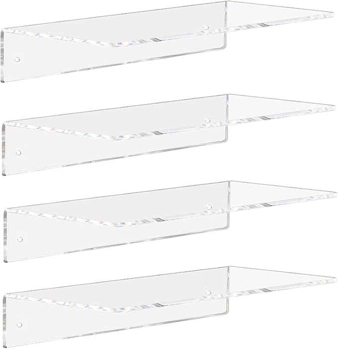 Weiai Clear Acrylic Shelves 12 Inch, Floating Wall Mounted Shelf