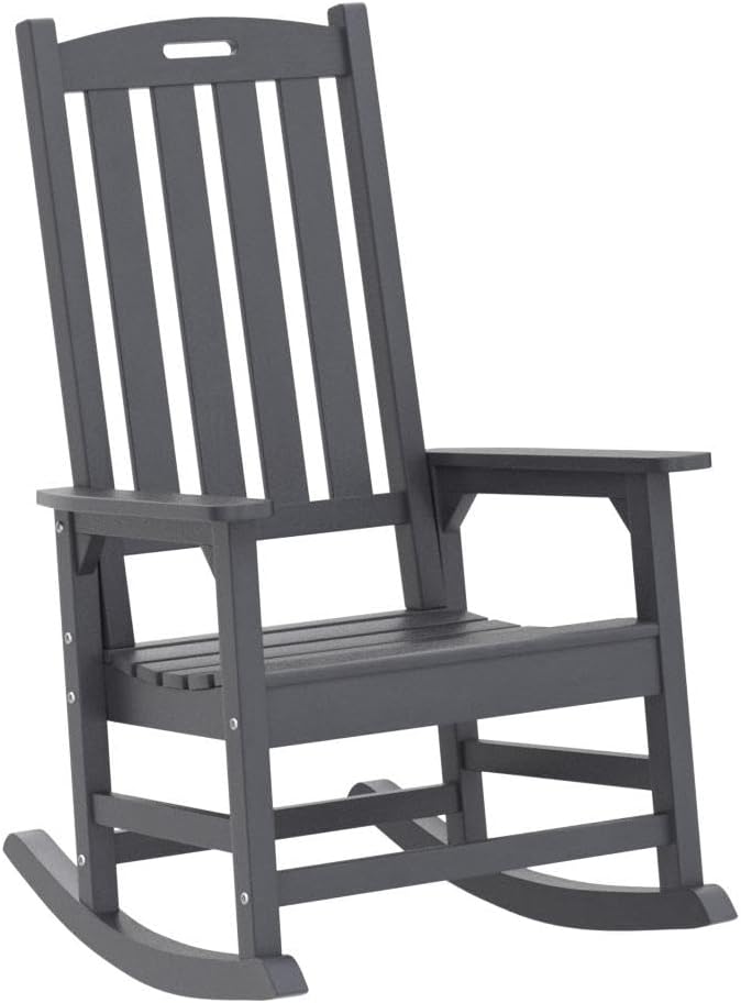 Psilvam Oversized Outdoor Rocking Chair Set of 2, HDPE Porch Rocker Chairs