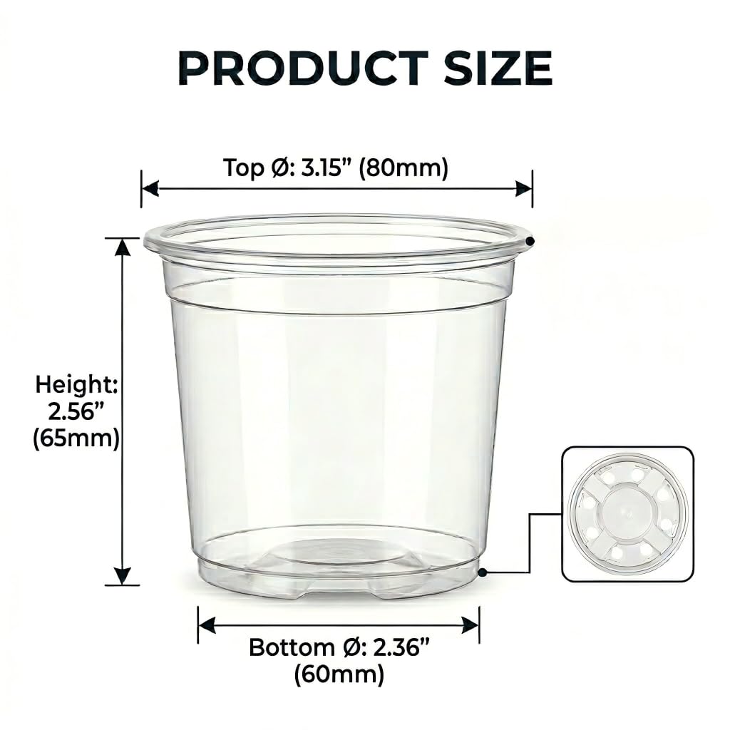 FufuHalo 200 Pack 3 Inch Clear Nursery Pots with Drainage Holes, Transparent Plastic Seed Starter Pots for Indoor Plant Propagation, Succulents and Cuttings, Bulk Lightweight Gardening Planters