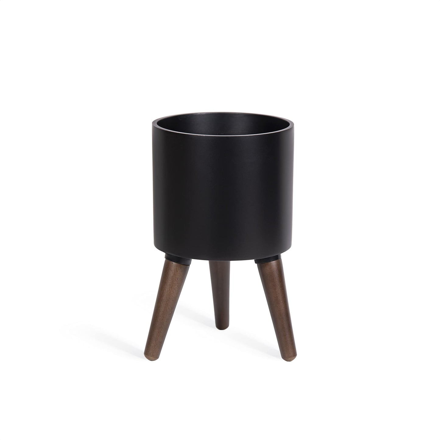 D'vine Dev 8 Inch Planter Pot with Stand, Mid-Century Tall Plant Pot with Legs for Indoor Plants, Small, Black, 88-O-A-2