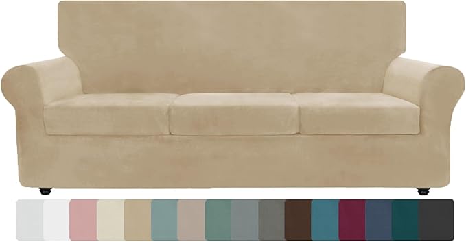 ZNSAYOTX Oversized Velvet Couch Cover 4 Piece Stretch Sofa Covers