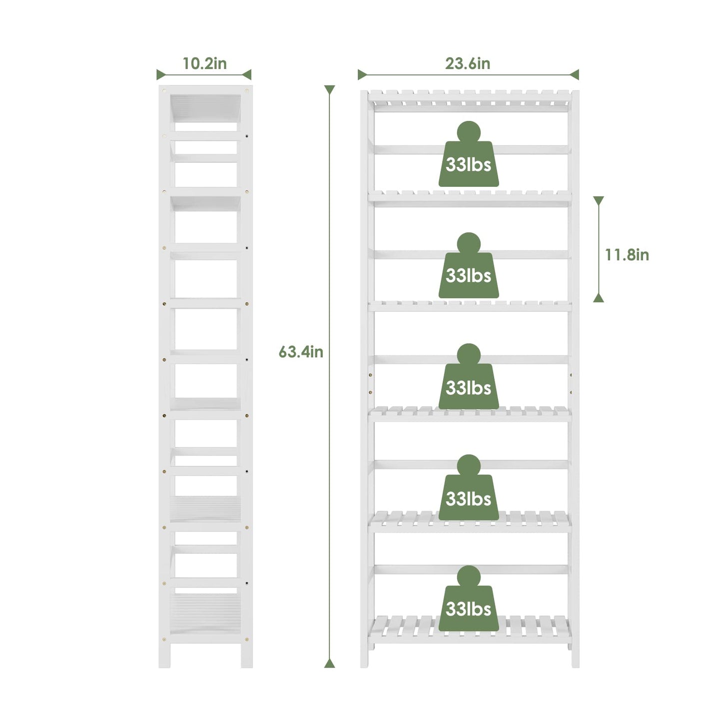 Bamjoy Bamboo Shelf, 6 Tier Bookcase Storage Shelves, Tall Book Rack Shelving Unit, Multipurpose Storage Display Shelf Adjustable Storage Rack for Bathroom Home Office Living Room Kitchen, White