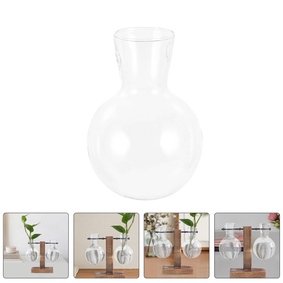 ROMISBABA 3pcs Glass Propagation Planter Vases with Wooden Stand, High Borosilicate Hydroponic Plant Holder Jars for Indoor Plant Propagation and Terrarium Decoration